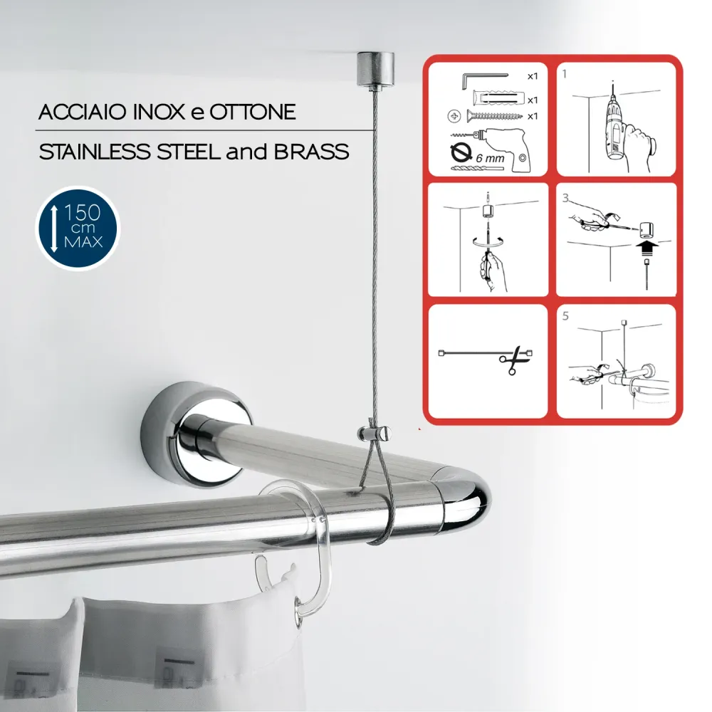 Ceiling support shower curtains Gedy chrome-plated messing L. 150 cm