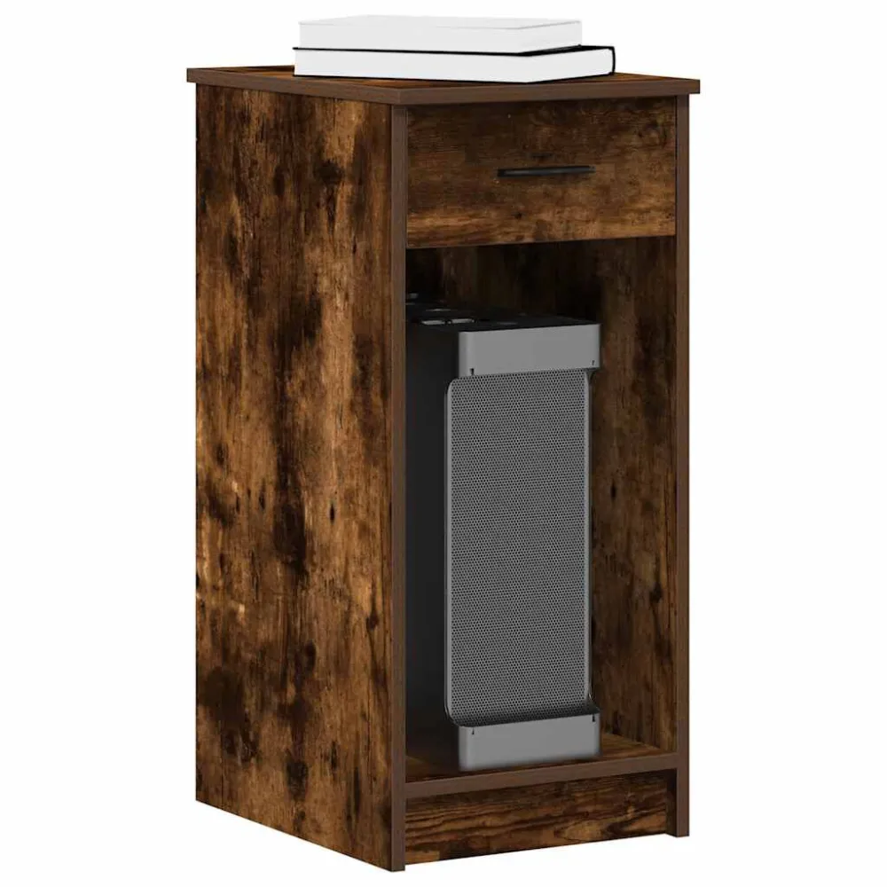 Computertorenstandaard met lade 35x45x77 cm gerookt eikenkleur
