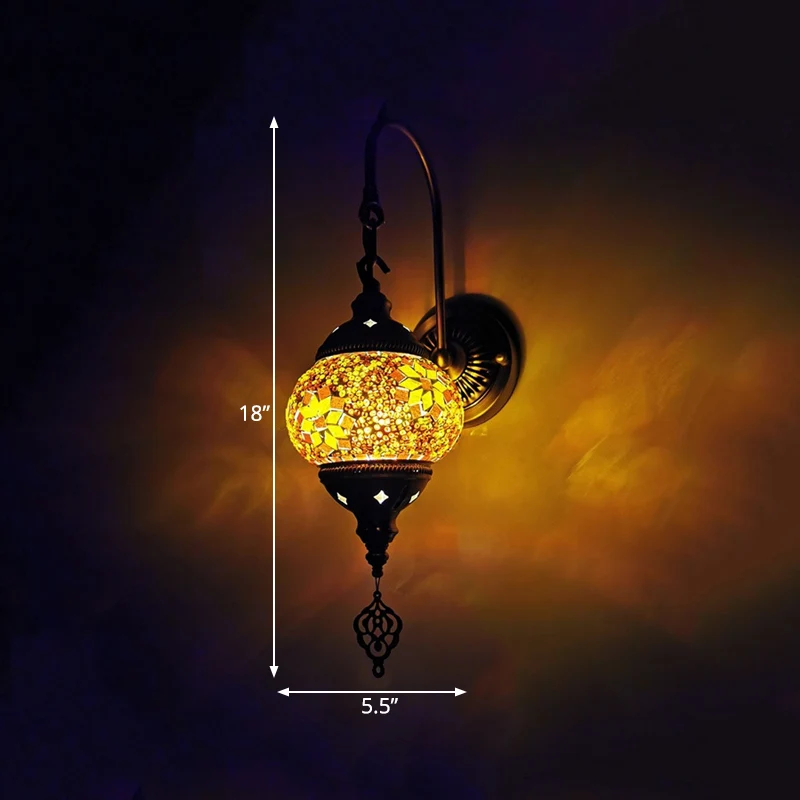 Decorative Globe Wall Sconce Light 1 Head Multicolored Stained Glaswerk Wall Lighting Fixture Yellow/Green/Gold Watermelon