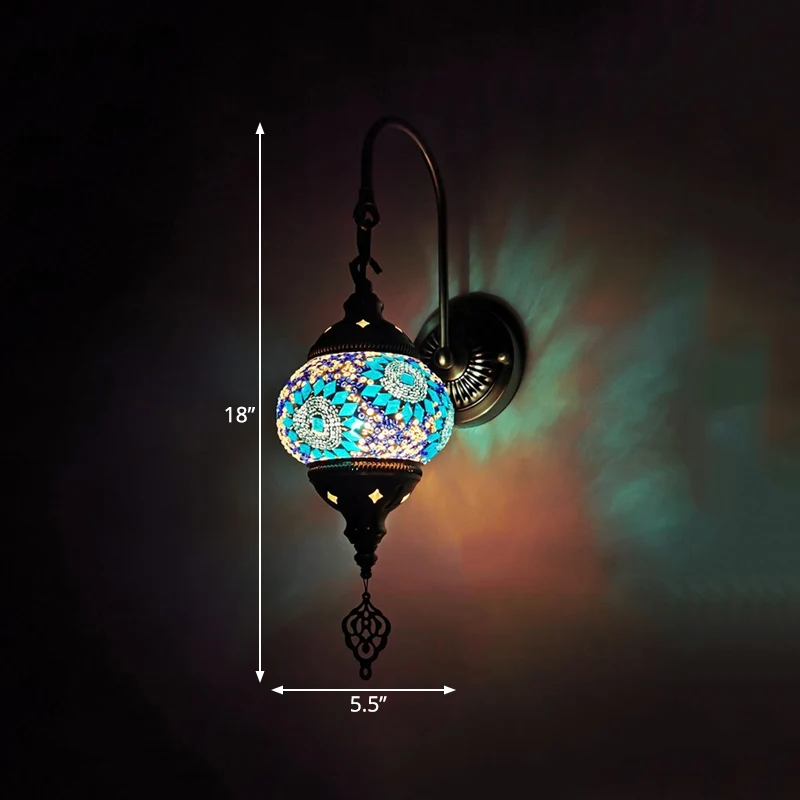 Decorative Globe Wall Sconce Light 1 Head Multicolored Stained Glaswerk Wall Lighting Fixture Yellow/Green/Gold Watermelon