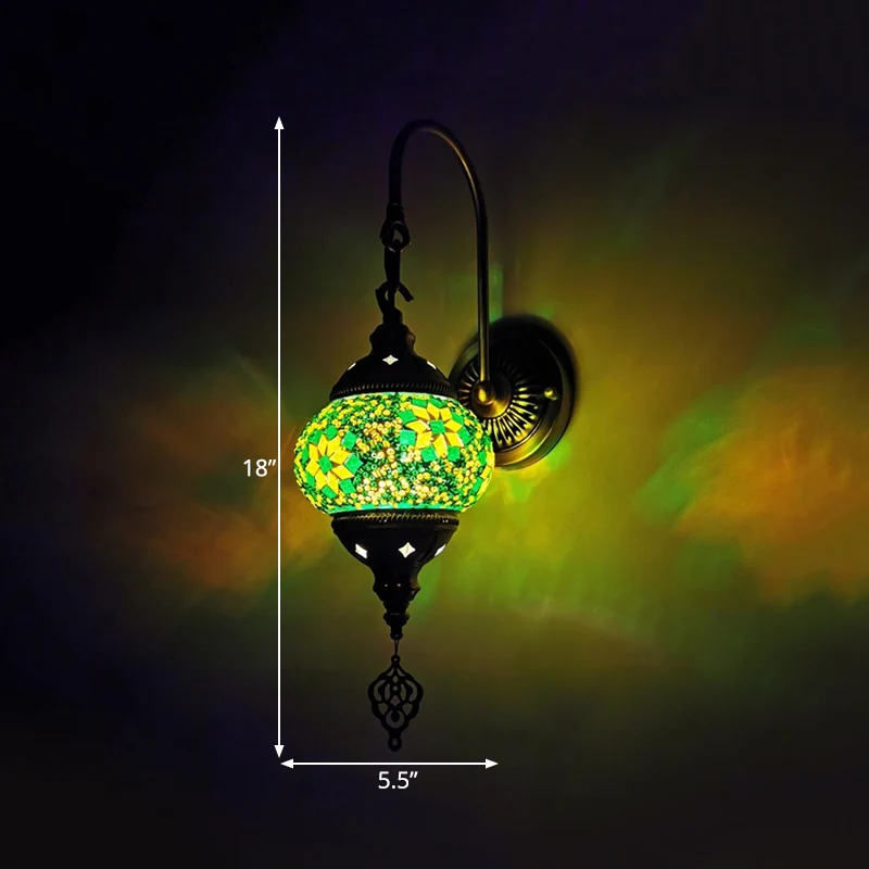 Decorative Globe Wall Sconce Light 1 Head Multicolored Stained Glaswerk Wall Lighting Fixture Yellow/Green/Gold Watermelon