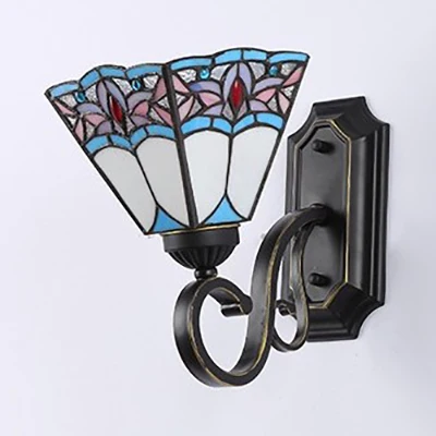 Geometric Wall Mount Fixture Tiffany Style Mission Stained Glaswerk 1 Light Wall Sconce Pink/Brown/Orange-Yellow/Light Blu...