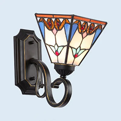 Geometric Wall Mount Fixture Tiffany Style Mission Stained Glaswerk 1 Light Wall Sconce Pink/Brown/Orange-Yellow/Light Blu...