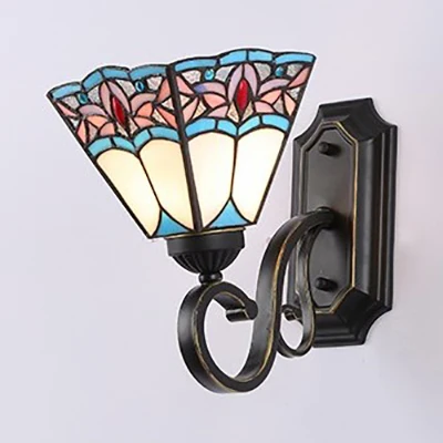 Geometric Wall Mount Fixture Tiffany Style Mission Stained Glaswerk 1 Light Wall Sconce Pink/Brown/Orange-Yellow/Light Blu...