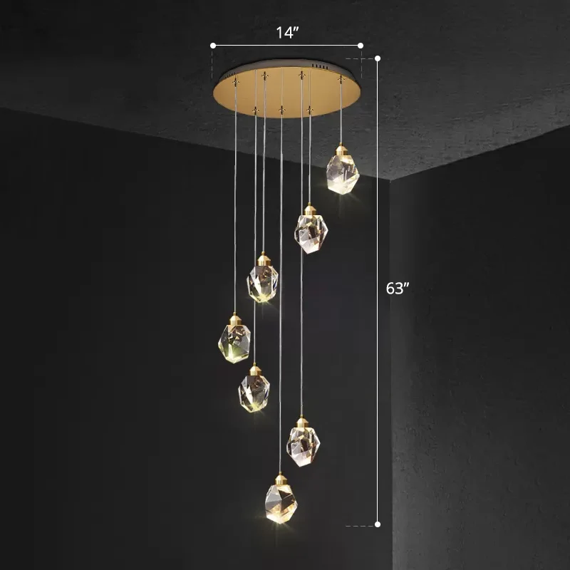 Glashelder Faceted Crystal Gemstone Hanging Light Minimalistic Multi Pendant Ceiling Light Staircase Clear