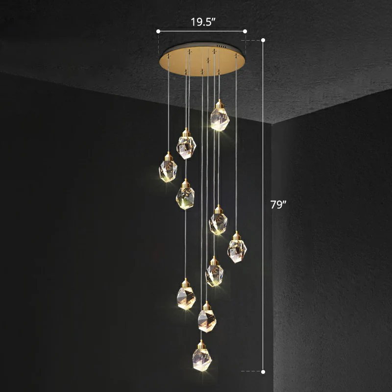 Helder Faceted Crystal Gemstone Hanging Light Minimalistic Multi Pendant Ceiling Light Staircase Clear