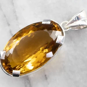 Honey Quartz Sterling Platinagrijs Statement Pendant