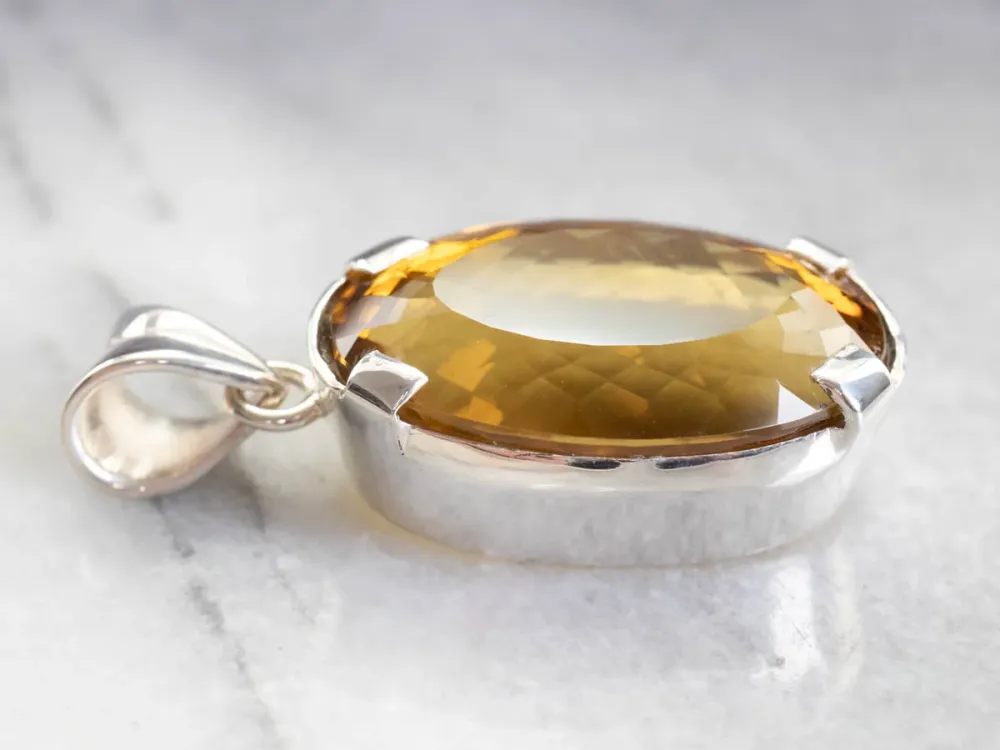 Honey Quartz Sterling Platinagrijs Statement Pendant
