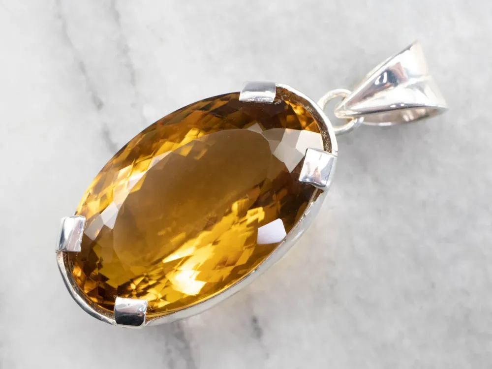 Honey Quartz Sterling Platinagrijs Statement Pendant