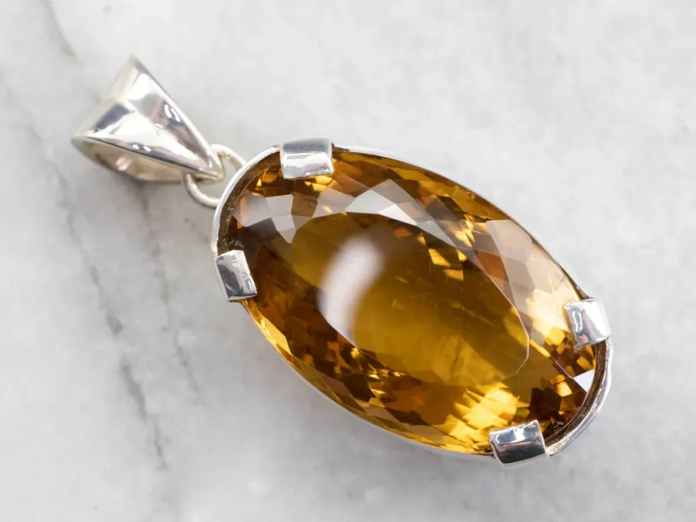 Honey Quartz Sterling Platinagrijs Statement Pendant