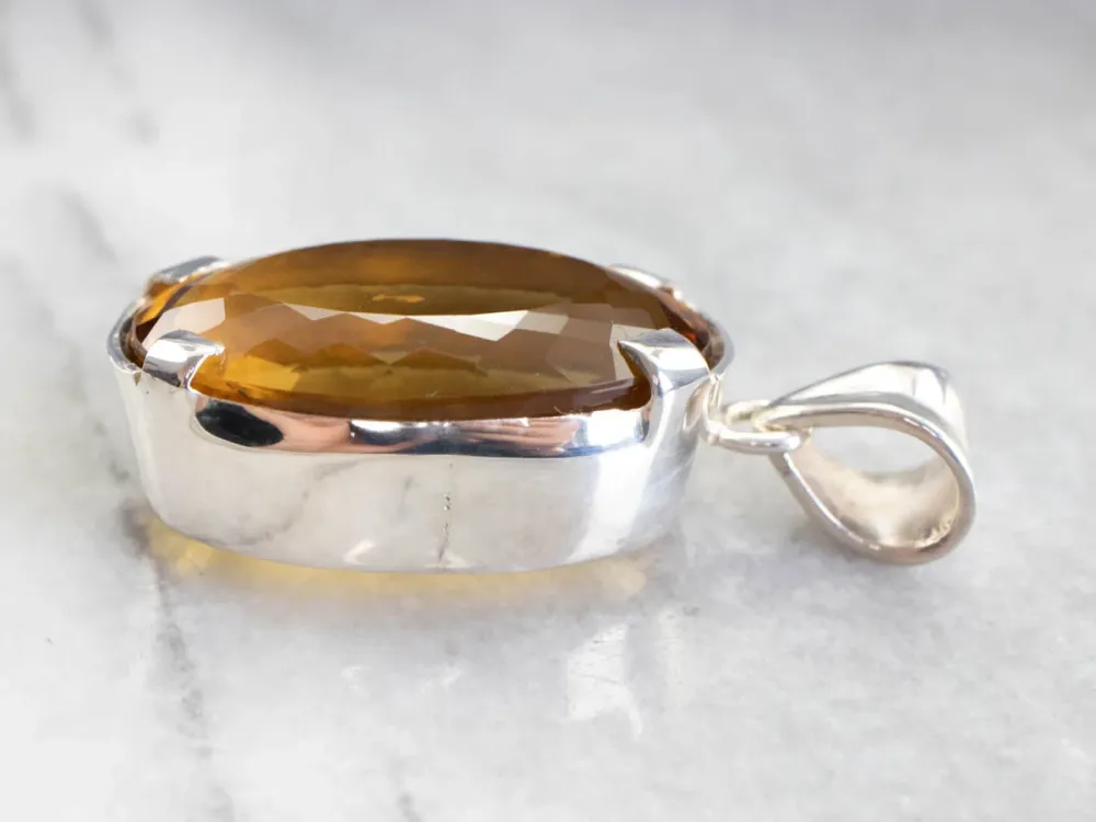 Honey Quartz Sterling Platinagrijs Statement Pendant