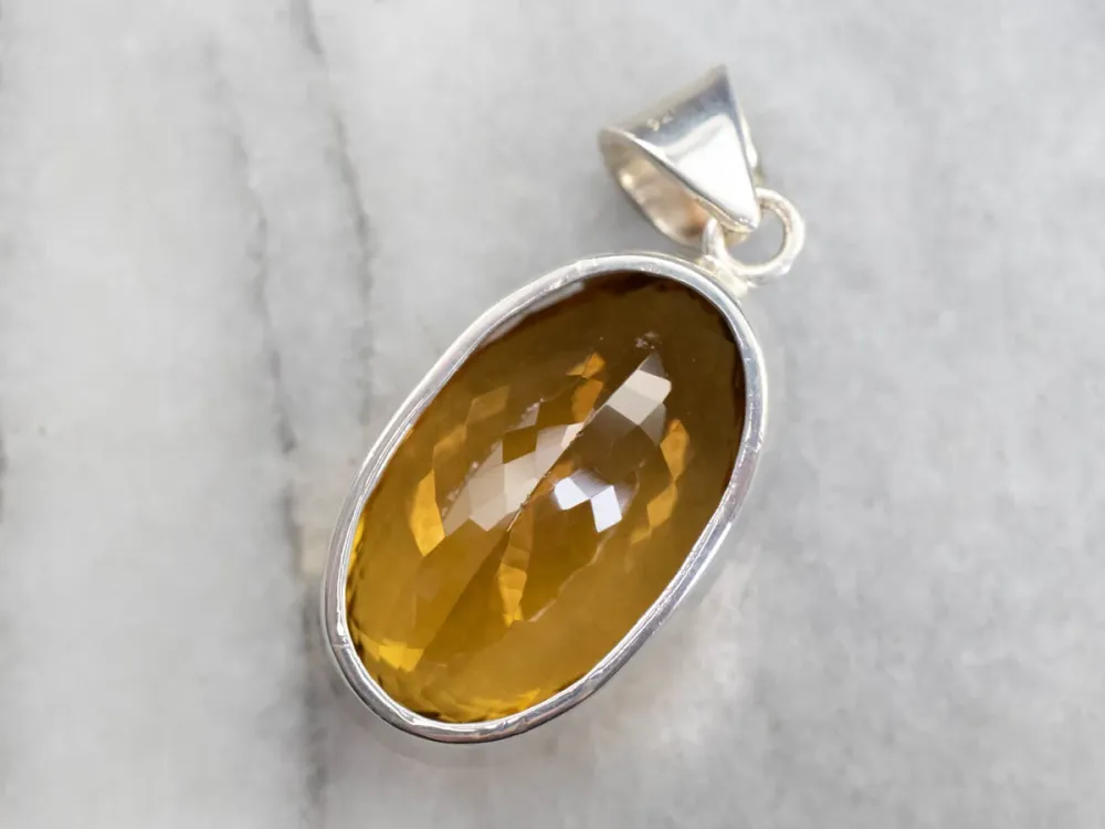 Honey Quartz Sterling Platinagrijs Statement Pendant