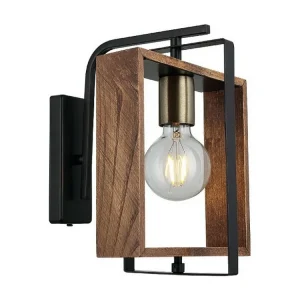 Lecco Wandlamp, Goud, Zwart, Hout, 24 x 22 x 29 cm, EPIKASA