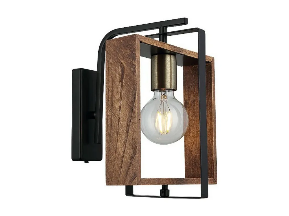 Lecco Wandlamp, Goud, Zwart, Hout, 24 x 22 x 29 cm, EPIKASA