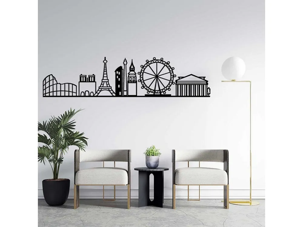 Metalen Decoratie Steden, Zwart, 100x0,15x24 cm, EPIKASA
