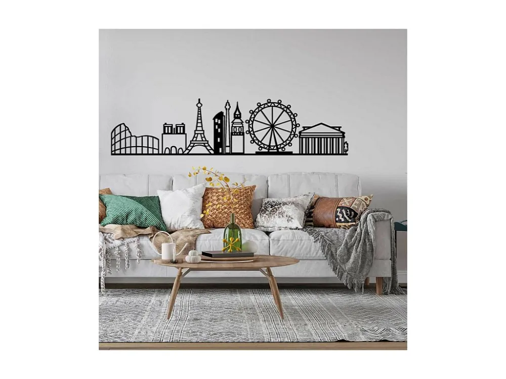 Metalen Decoratie Steden, Zwart, 100x0,15x24 cm, EPIKASA
