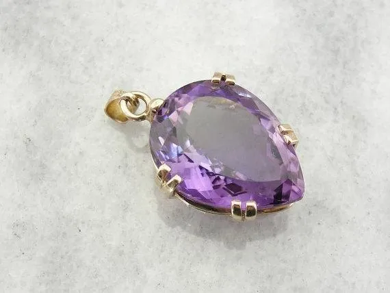 Mid-Century Pear Cut Amethyst Goud Statement Pendant