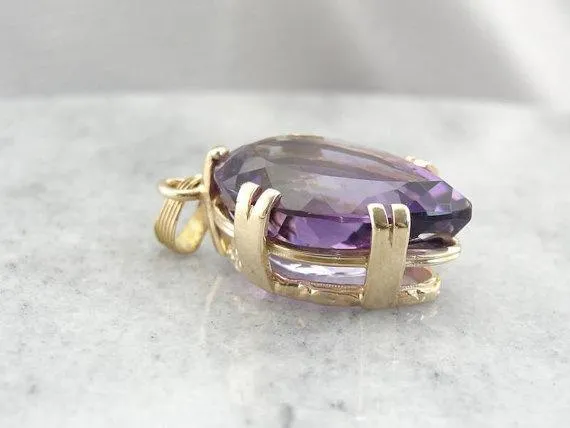 Mid-Century Pear Cut Amethyst Verguld Statement Pendant