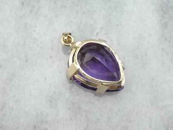 Mid-Century Pear Cut Amethyst Verguld Statement Pendant