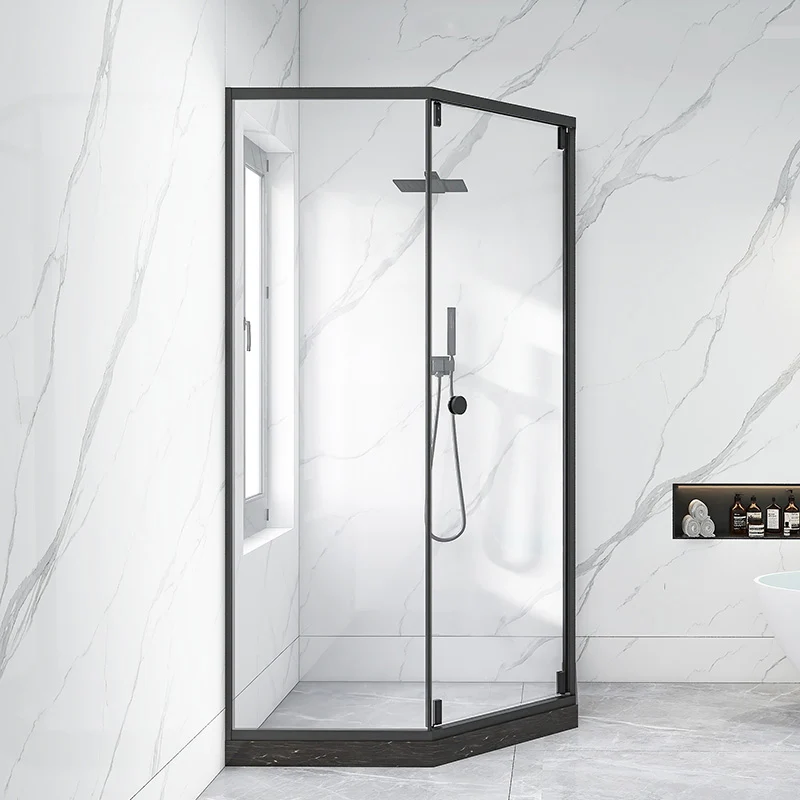 Neo-Angle Black Frame Shower Enclosure Tempered Glazen Shower Stall Fixed Panel 31