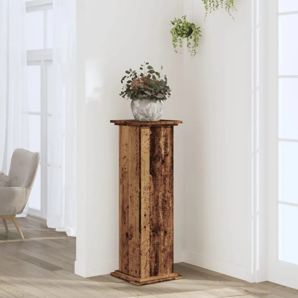Plantenstandaard 33x33x100 cm bewerkt hout antiek houtkleurig