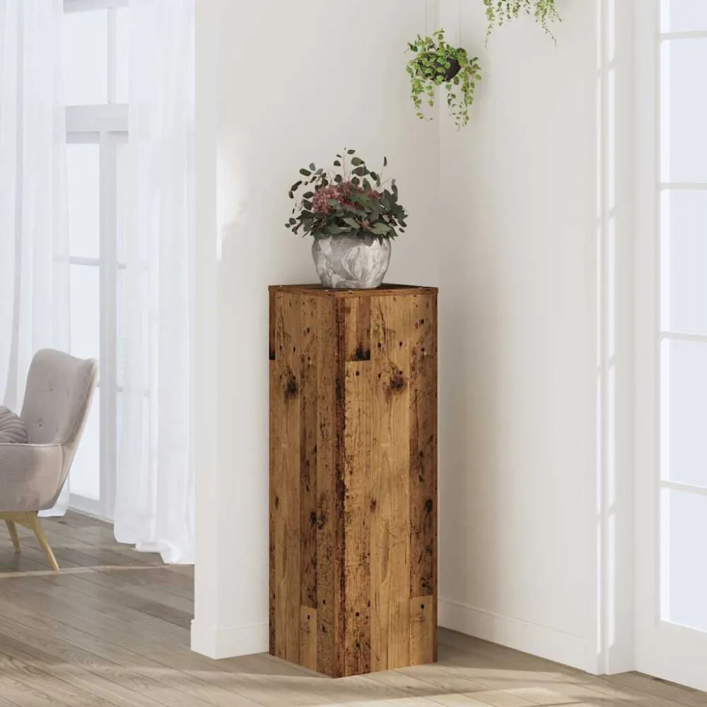 Plantenstandaard 33x33x100 cm bewerkt hout antiek houtkleurig