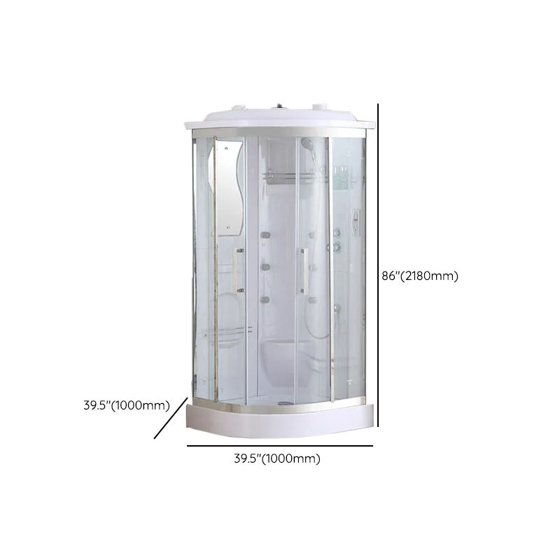 Sneeuwwit Rounded Shower Enclosure Tempered Glass Shower Stall Light 37l
