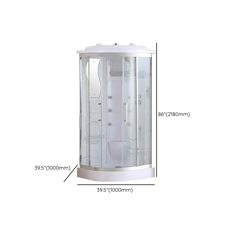 Sneeuwwit Rounded Shower Enclosure Tempered Glass Shower Stall Light 37l