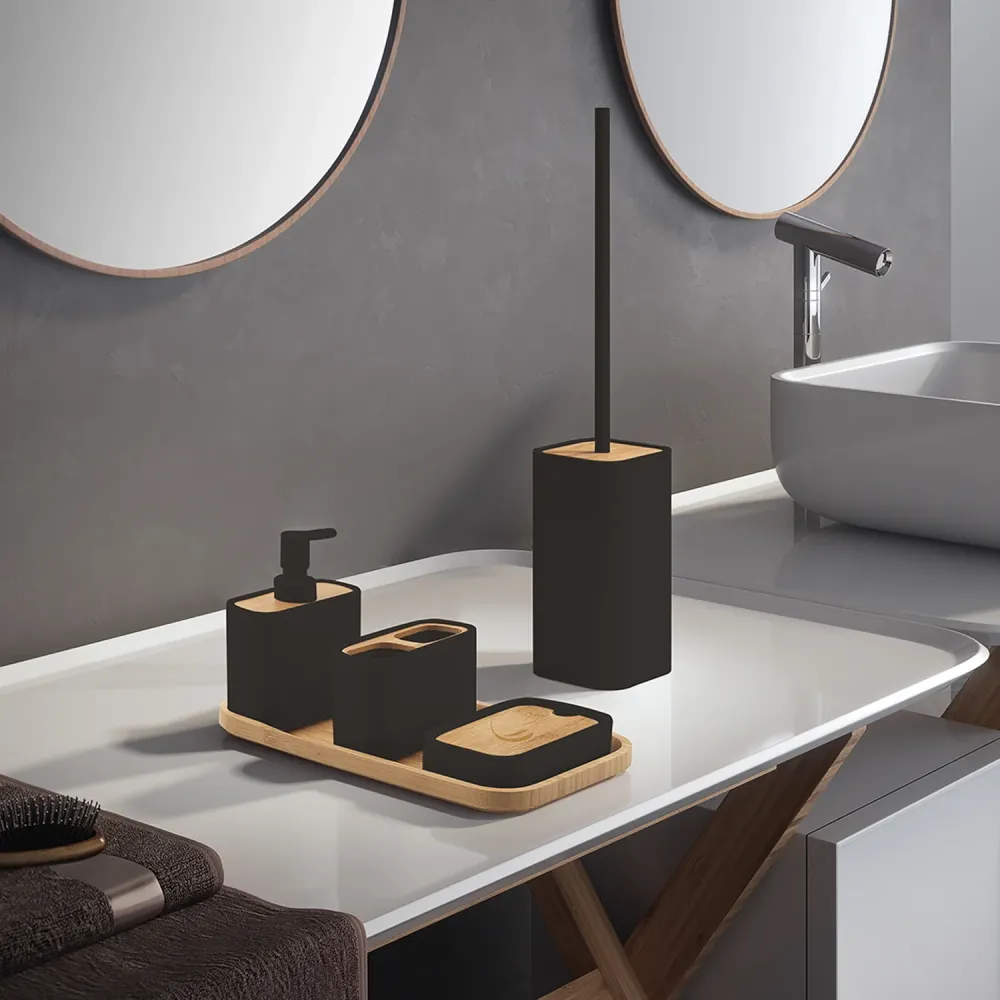 Standing toothbrush holder Gedy model Ninfea - Matte Ebbenhout