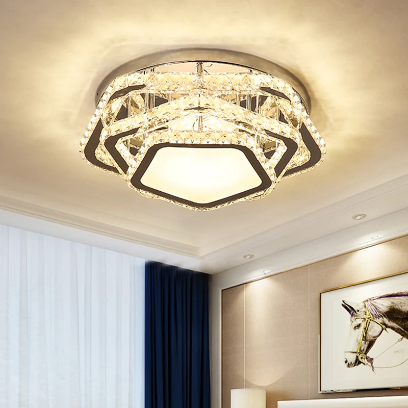 Ster afgeschuinde kristallen plafondarmatuur minimalisme LED chroom semi-inbouwmontage warm/wit zwak