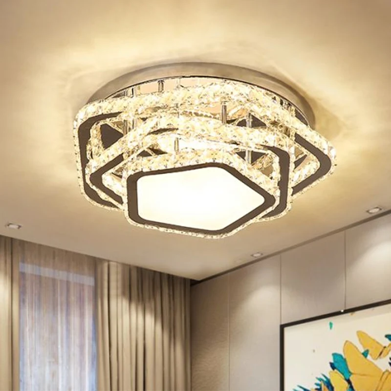 Ster afgeschuinde kristallen plafondarmatuur minimalisme LED chroom semi-inbouwmontage warm/wit zwak