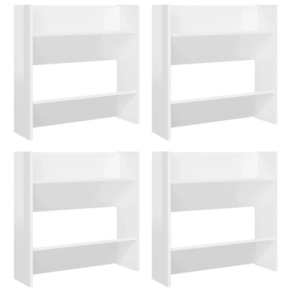 Wandschoenenkasten 4 st 60x18x60 cm bewerkt hout hoogglans wit