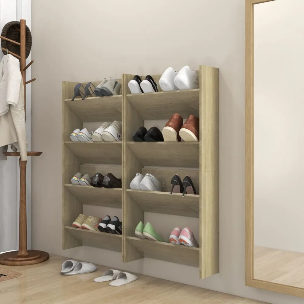 Wandschoenenkasten 4 st 60x18x60 cm bewerkt hout sonoma eiken