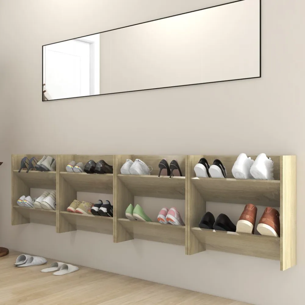 Wandschoenenkasten 4 st 60x18x60 cm bewerkt hout sonoma eiken