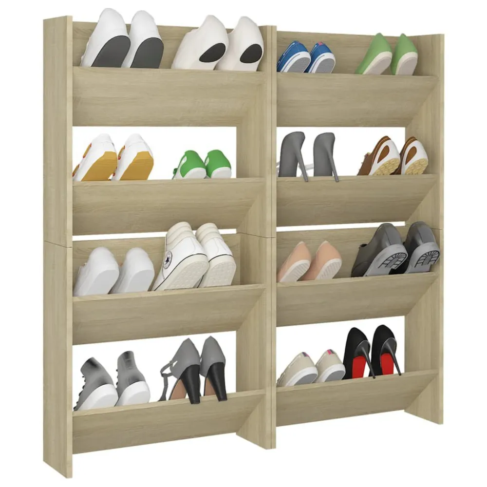 Wandschoenenkasten 4 st 60x18x60 cm bewerkt hout sonoma eiken