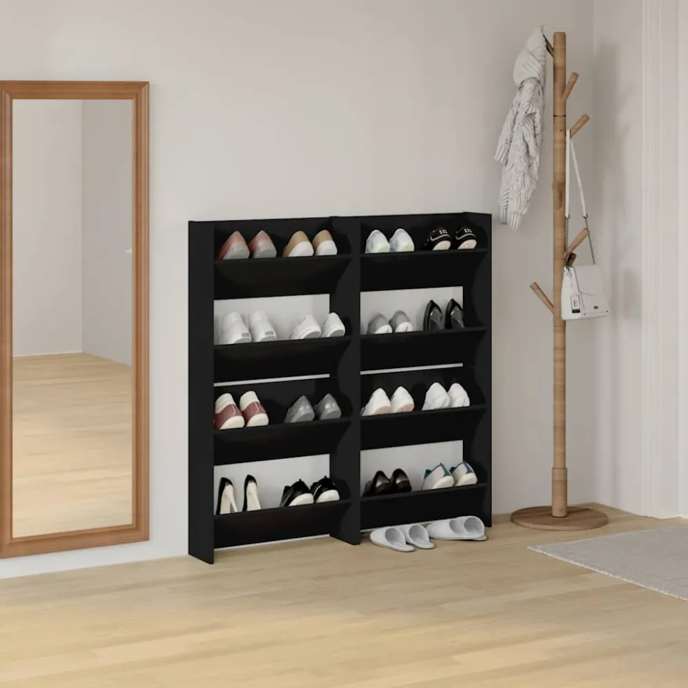 Wandschoenenkasten 4 st 60x18x60 cm bewerkt hout zwart