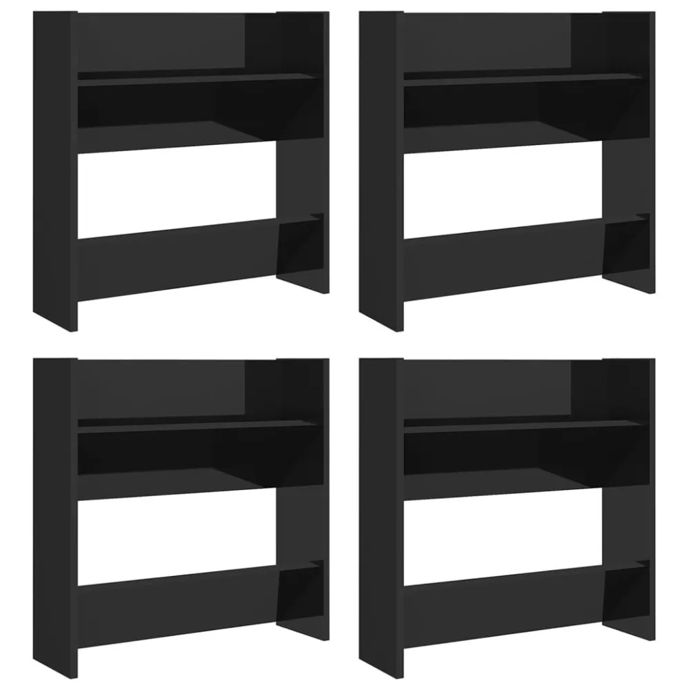 Wandschoenenkasten 4 st 60x18x60 cm hout hoogglans zwart