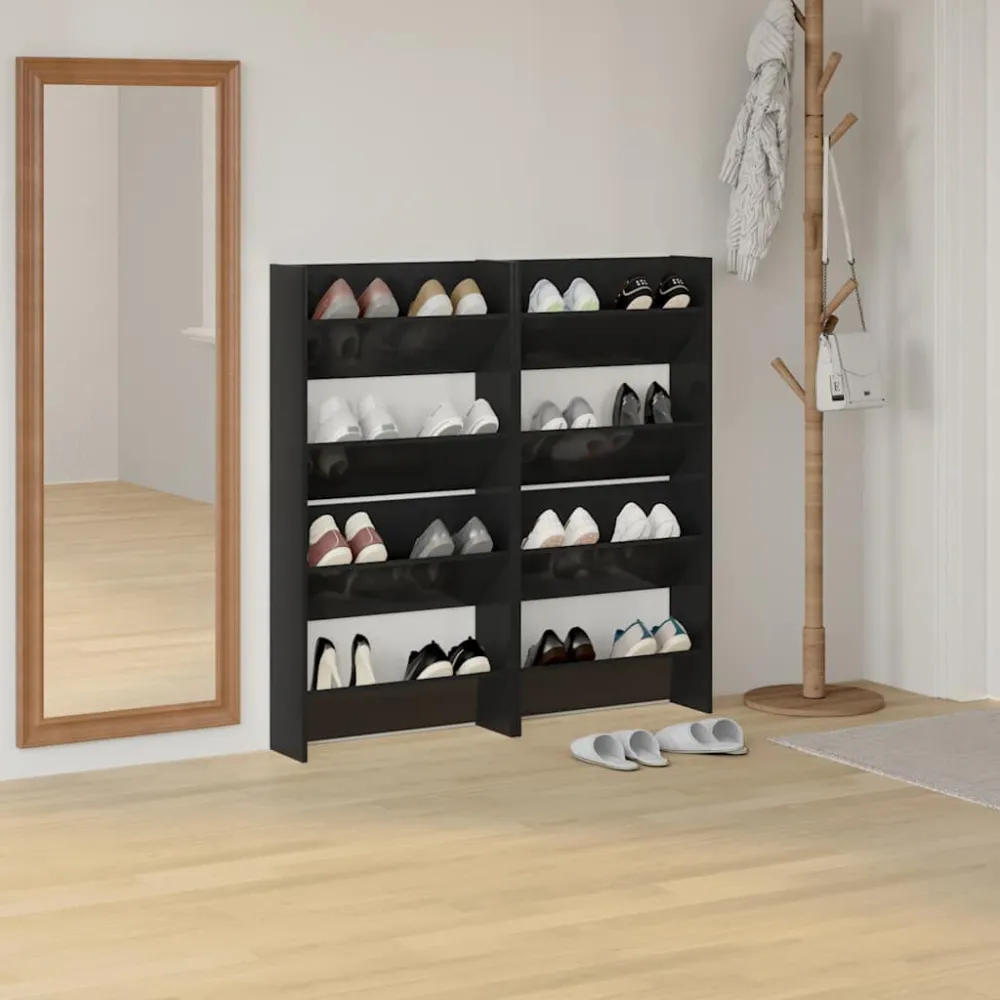 Wandschoenenkasten 4 st 60x18x60 cm hout hoogglans zwart