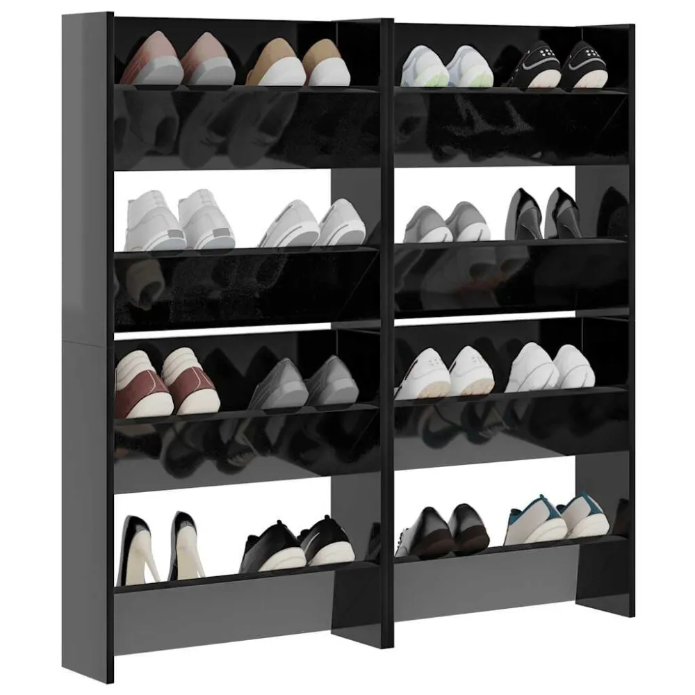 Wandschoenenkasten 4 st 60x18x60 cm hout hoogglans zwart