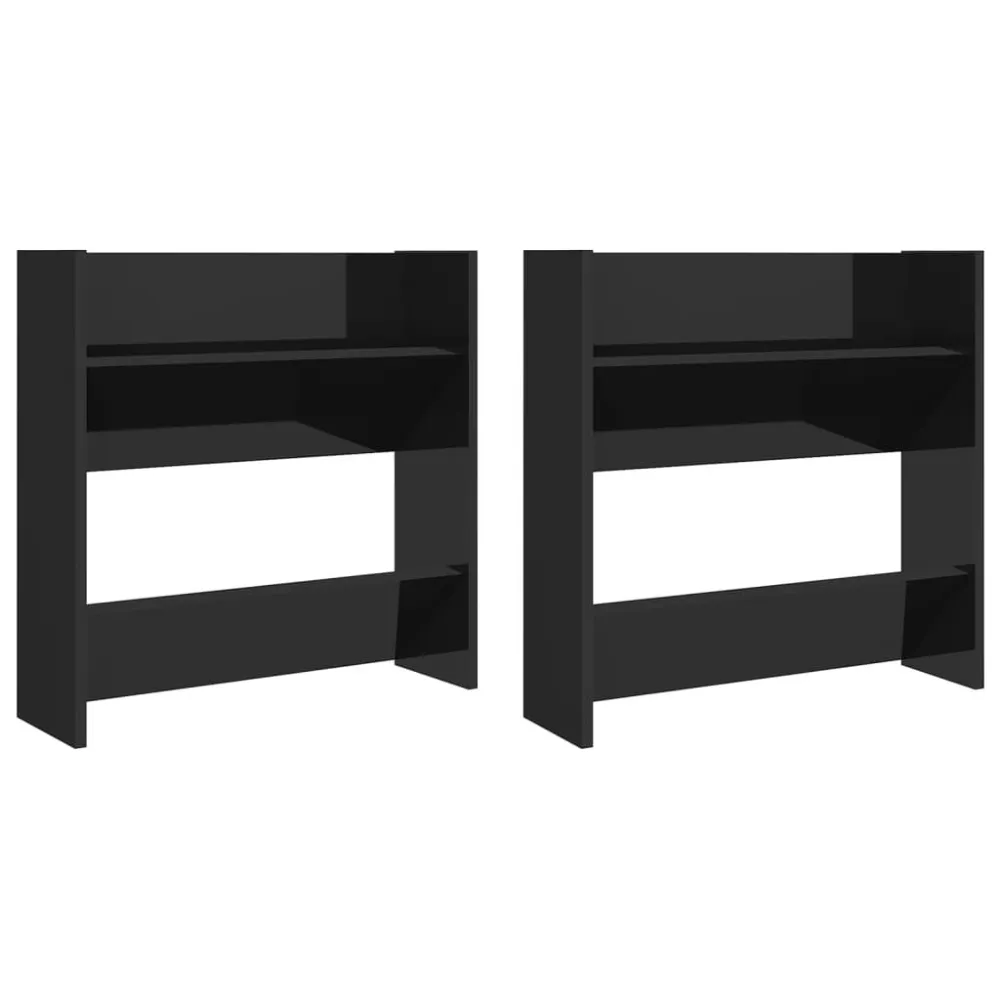 Wandschoenenkasten 2 st 60x18x60 cm hout hoogglans zwart