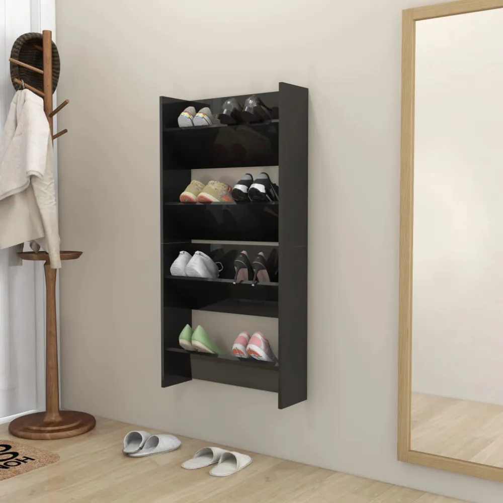 Wandschoenenkasten 2 st 60x18x60 cm hout hoogglans zwart