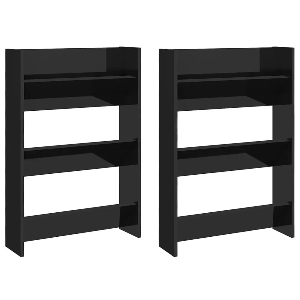Wandschoenenkasten 2 st 60x18x90 cm hout hoogglans zwart