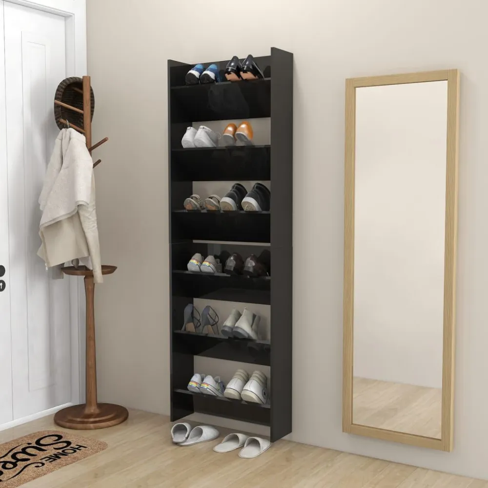 Wandschoenenkasten 2 st 60x18x90 cm hout hoogglans zwart