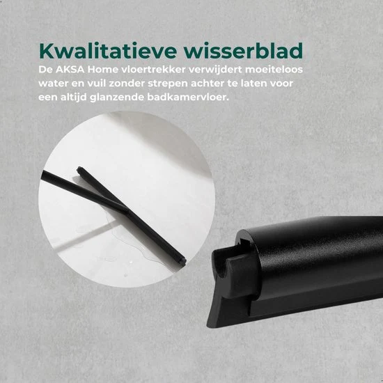 AKSA Home® Vloertrekker - Douchewisser - Trekker Douche - RVS Vloerwisser - met Steel - Zwart
