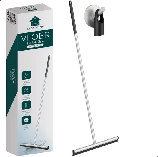 AKSA Home® Vloertrekker - Douchewisser - Trekker Douche - RVS Vloerwisser - met Steel - Zilver