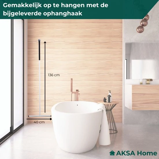 AKSA Home® Vloertrekker - Douchewisser - Trekker Douche - RVS Vloerwisser - met Steel - Zilver