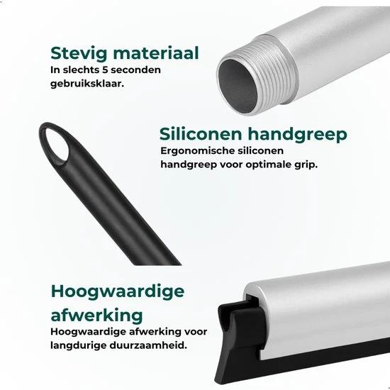 AKSA Home® Vloertrekker - Douchewisser - Trekker Douche - RVS Vloerwisser - met Steel - Zilver