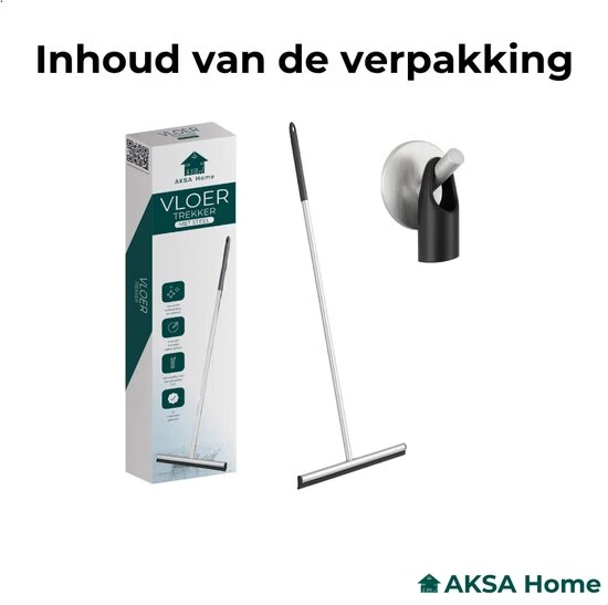 AKSA Home® Vloertrekker - Douchewisser - Trekker Douche - RVS Vloerwisser - met Steel - Zilver