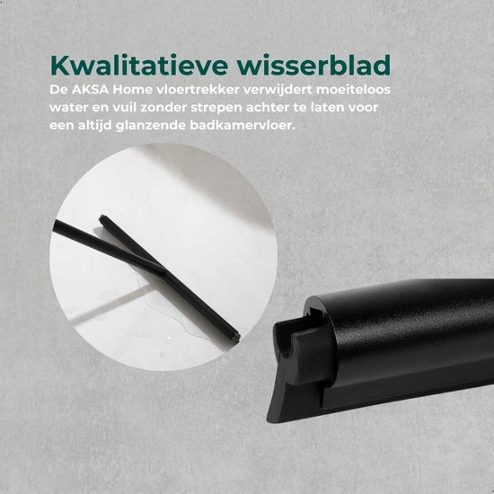 AKSA Home® Vloertrekker - Douchewisser - Trekker Douche - RVS Vloerwisser - met Steel - Zwart
