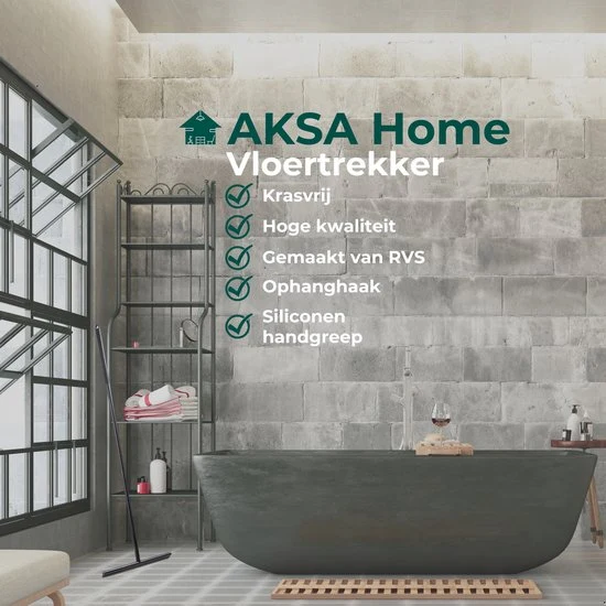 AKSA Home® Vloertrekker met Raamwisser - Douchewisser - Trekker Douche - RVS Vloerwisser - met Steel - Zwart